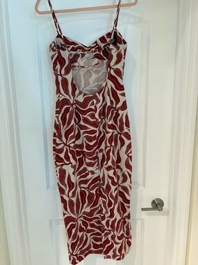 Zara Red & Cream Abstract Cutout Midi Dress size S/M